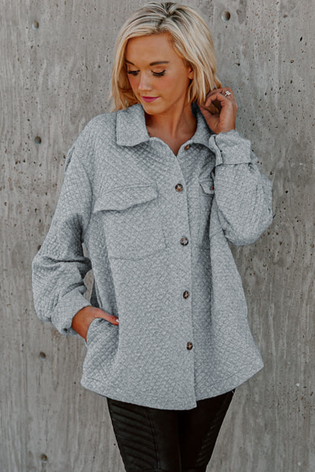 Green Retro Quilted Flap Pocket Button Shacket eAura