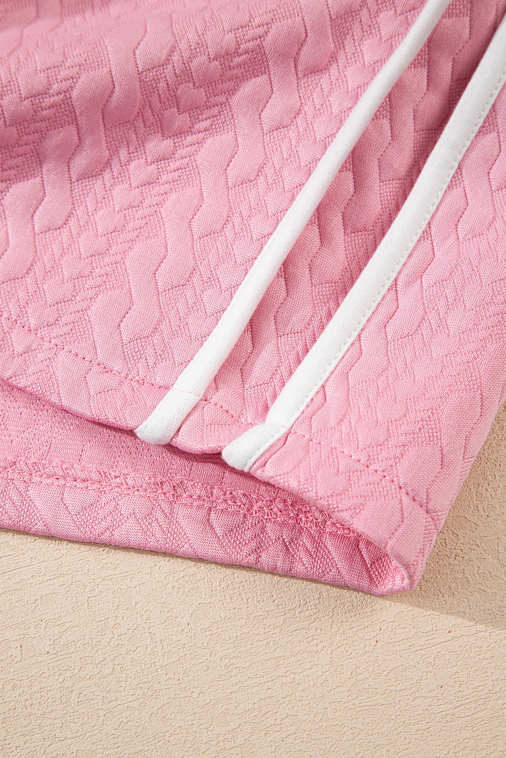 Pink Contrast Trim Textured Crewneck Tee and Pocketed Skirt Co-ord Set eAura