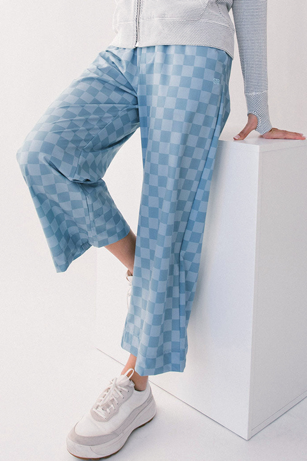 Checkered Elastic High Waist Loose Casual Trousers eAura