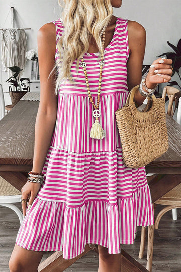 Stripe U-Neck Sleeveless Loose Fit Mini Dress eAura
