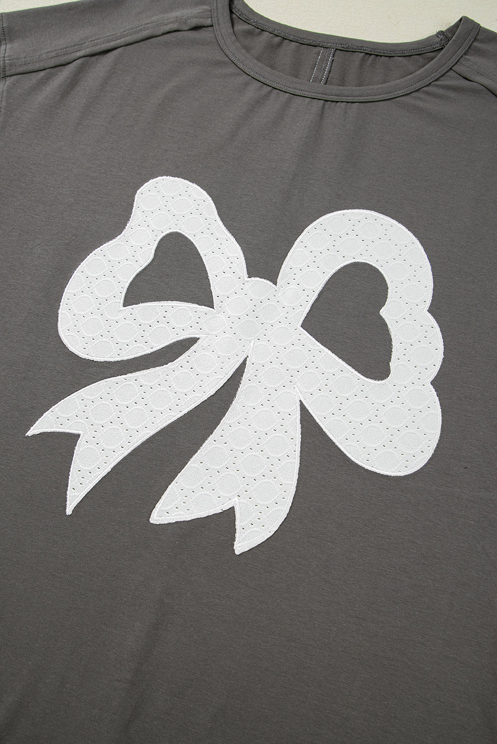Bow Raw Edge Drop Shoulder Casual T Shirt eAura