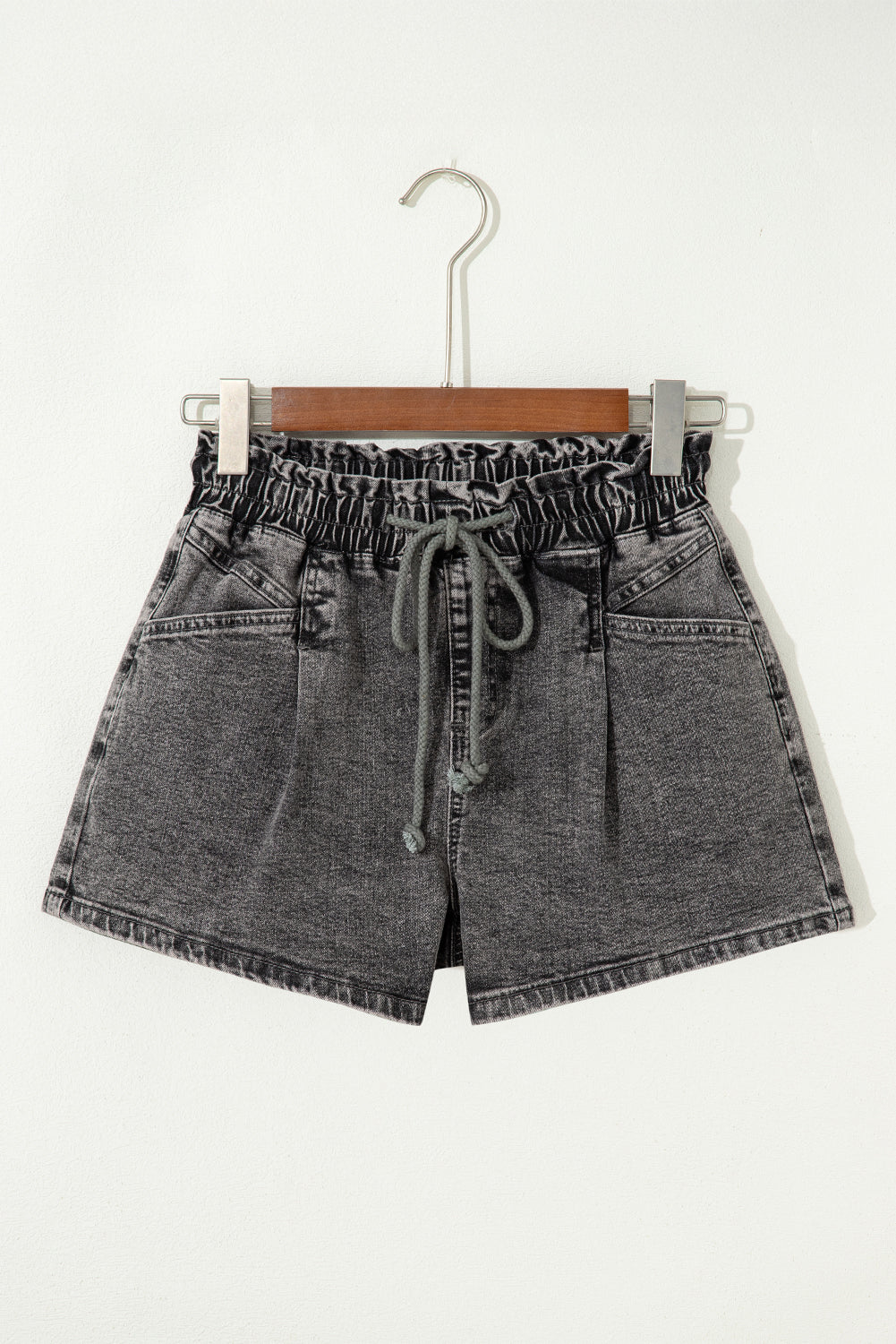 High-rise Drawstring Denim Shorts with Pockets eAura