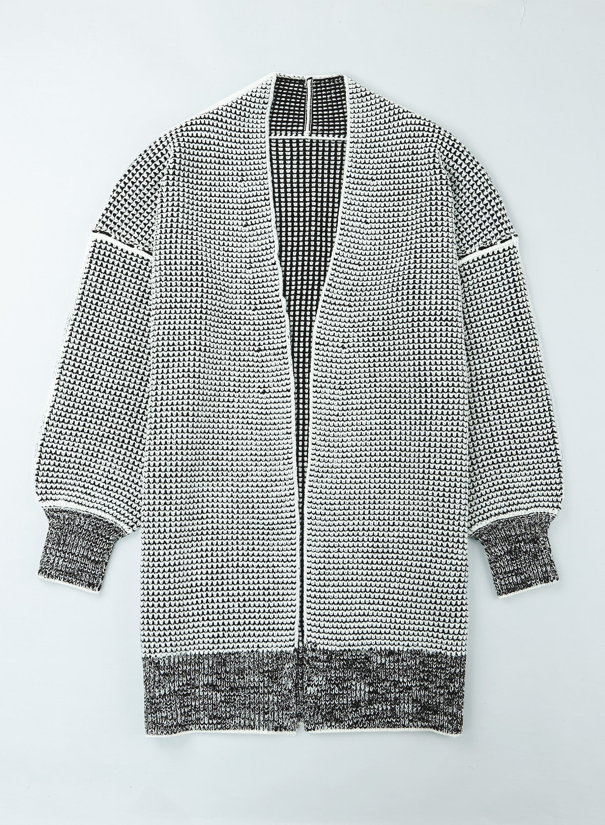 Apricot Plaid Knitted Long Open Front Cardigan eAura