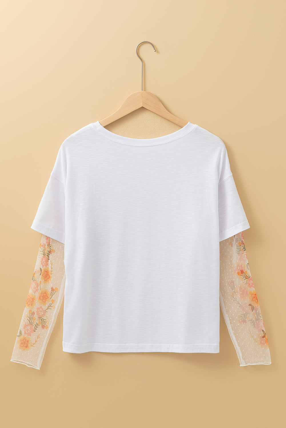 White Faux Two Piece Floral Long Sleeve Patchwork Tee eAura