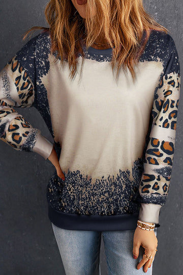 Black Tie Dye Leopard Drop Shoulder Sweatshirt eAura