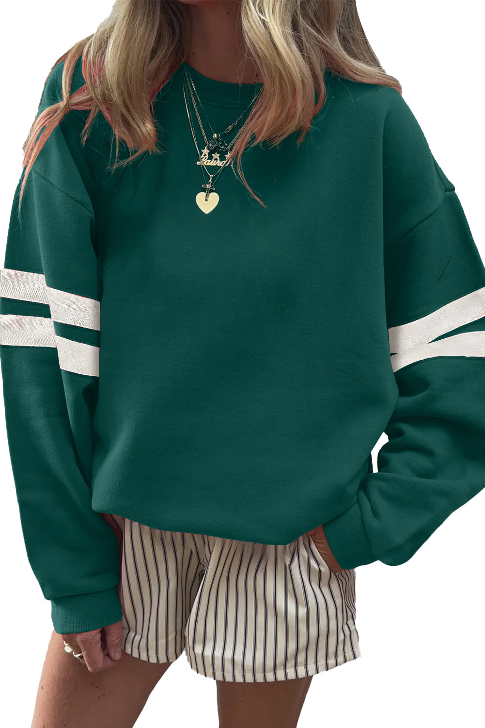 Striped Detail Drop Shoulder Oversized Sweatshirt eAura