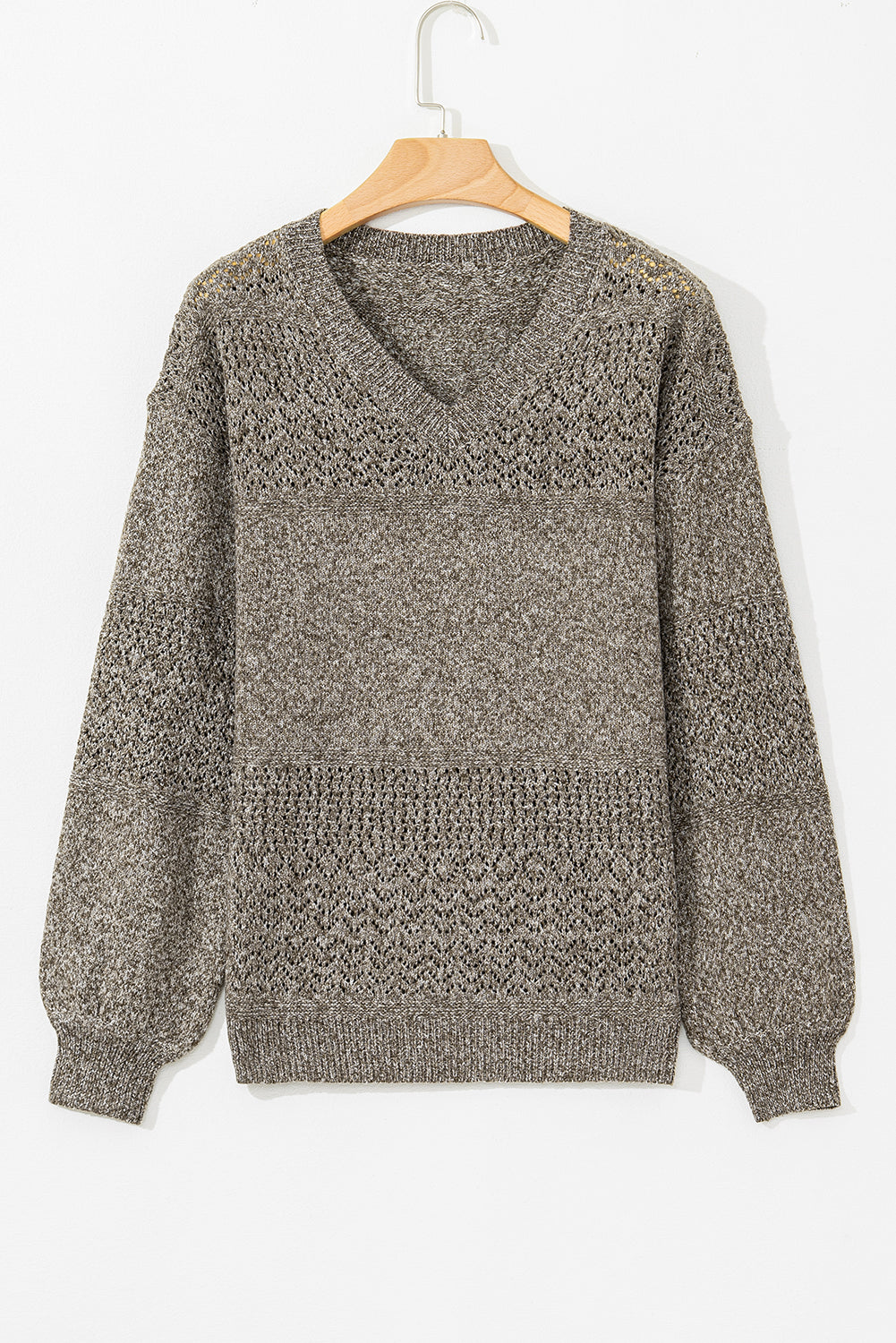 Black Eyelet Pattern Detail V Neck Drop Shoulder Sweater eAura