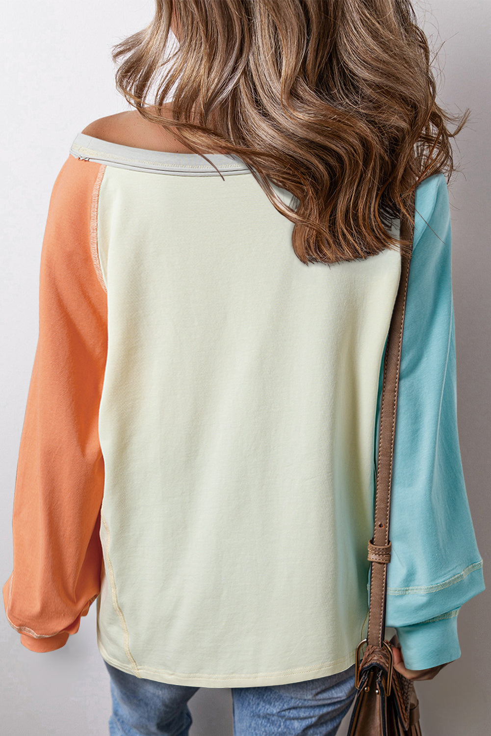 Yellow Cream Colourblock Patchwork Crew Neck Long Sleeve Top eAura