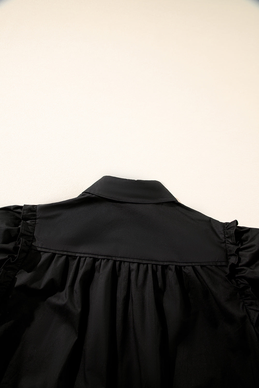 Black Ruffled Puff Sleeve Stylish Collared Shirt eAura
