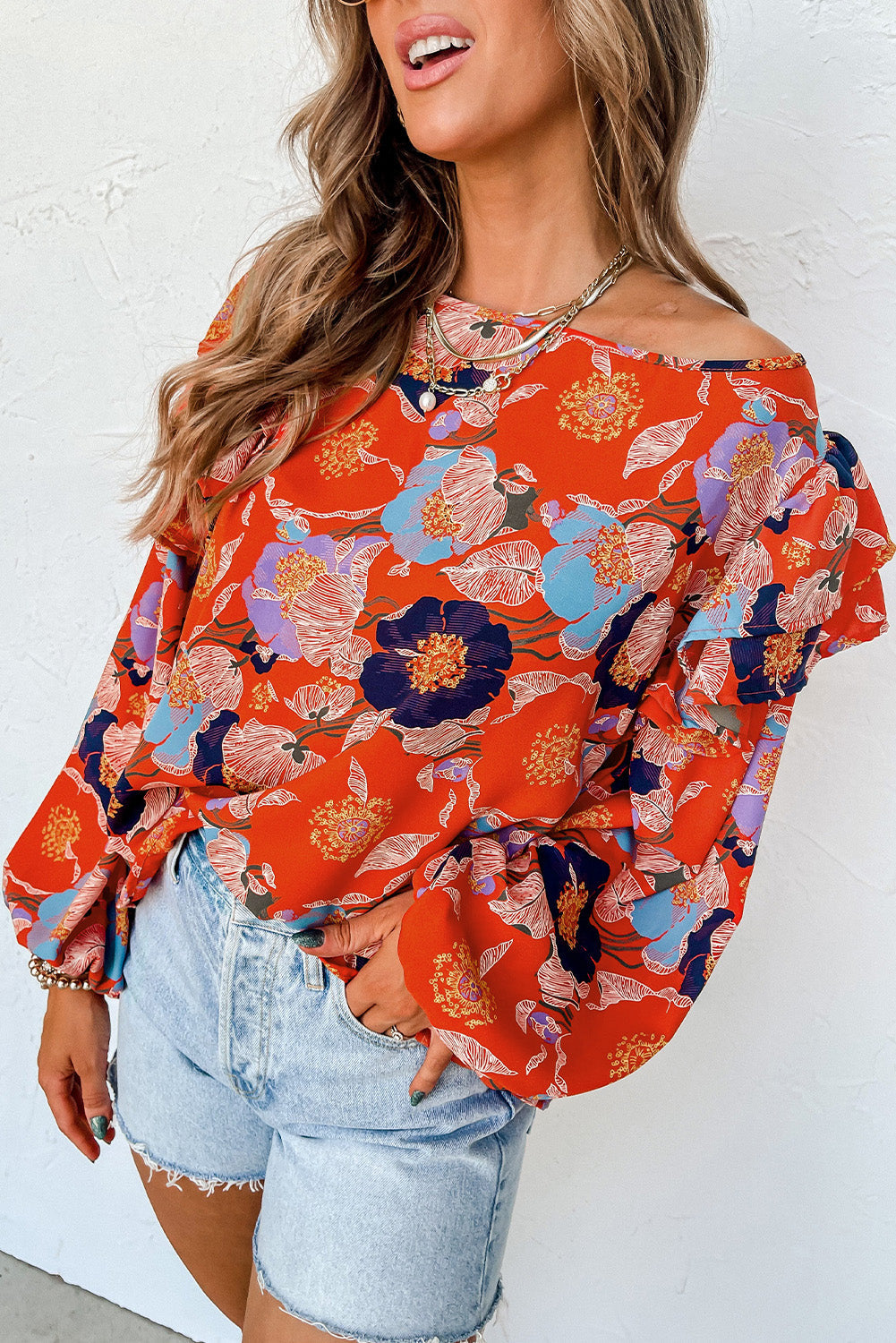 Ginger Floral Print Ruffle Puff Sleeve Blouse eAura