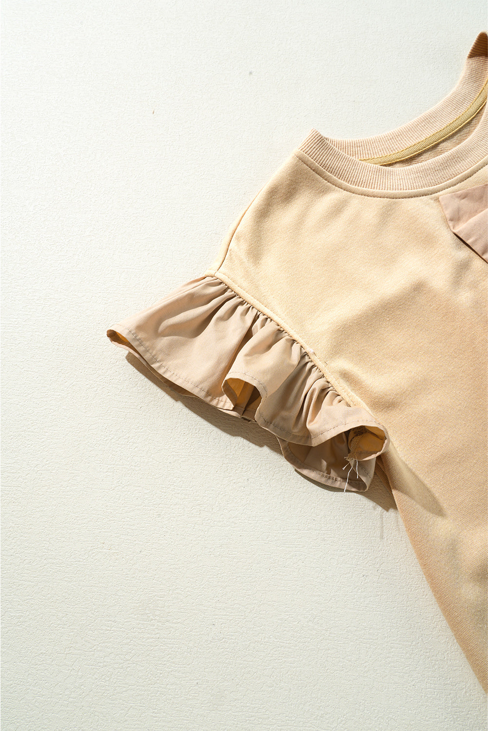 Parchment Two Tones Ribbon Bow Ruffle Sleeve Top eAura