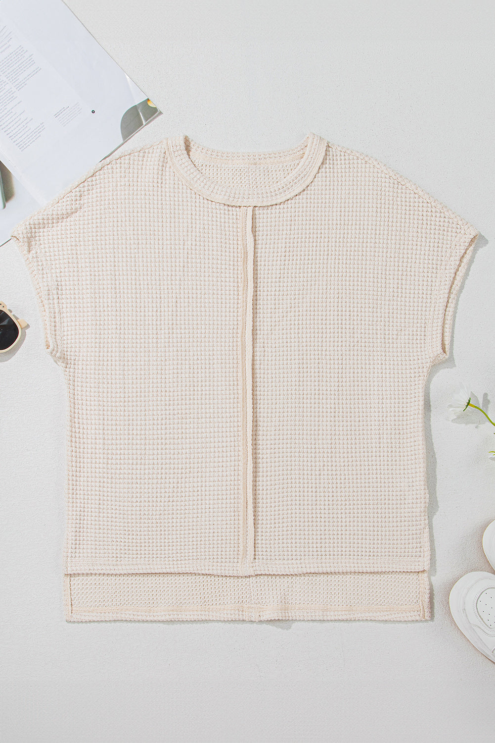 Textured Seamed Short Sleeve Top eAura
