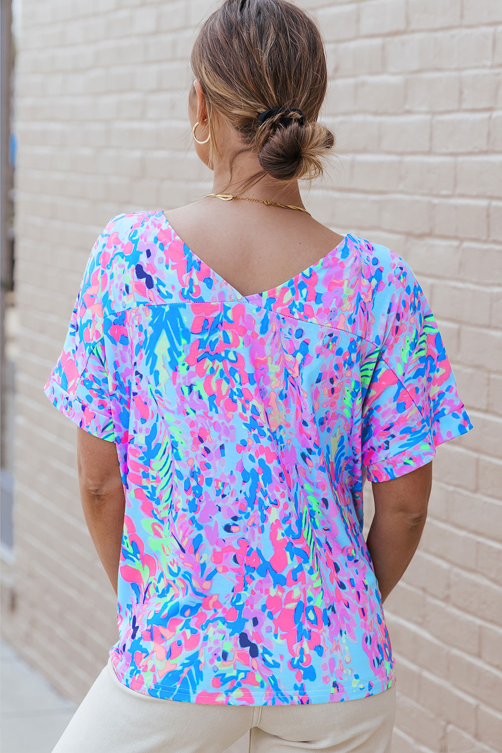 Green Loose Painted Floral Tee eAura