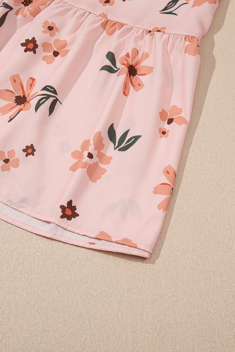 Pink Floral V Neck Smocked Ruffle Hem Maxi Dress eAura