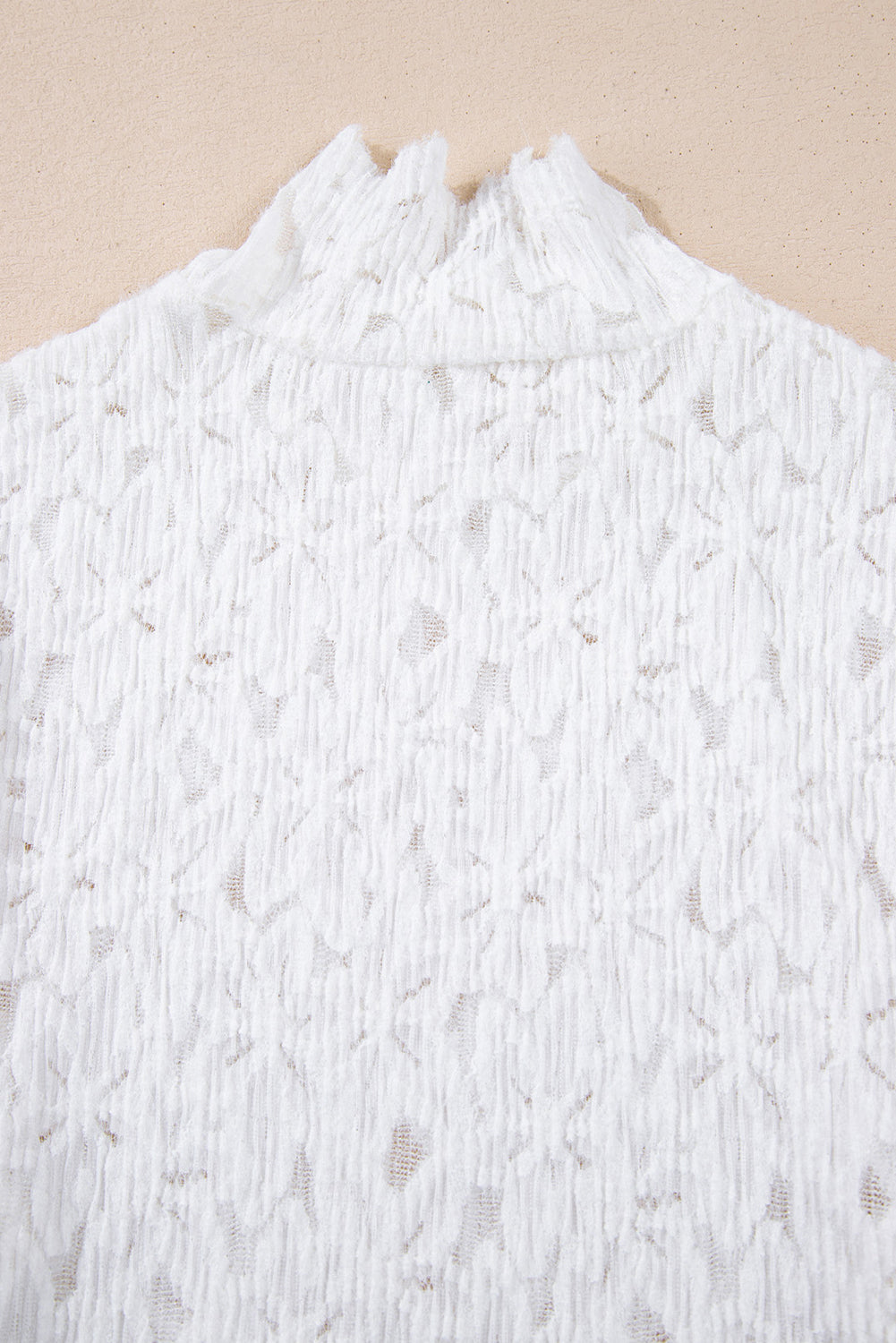 White Flower Lace See Through Mock Neck Long Sleeve Top eAura
