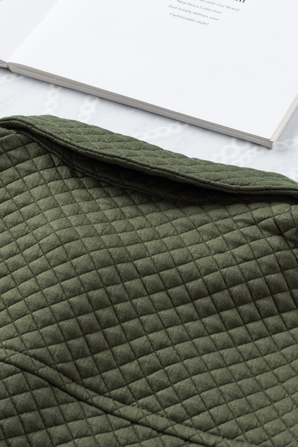 Green Retro Quilted Flap Pocket Button Shacket eAura