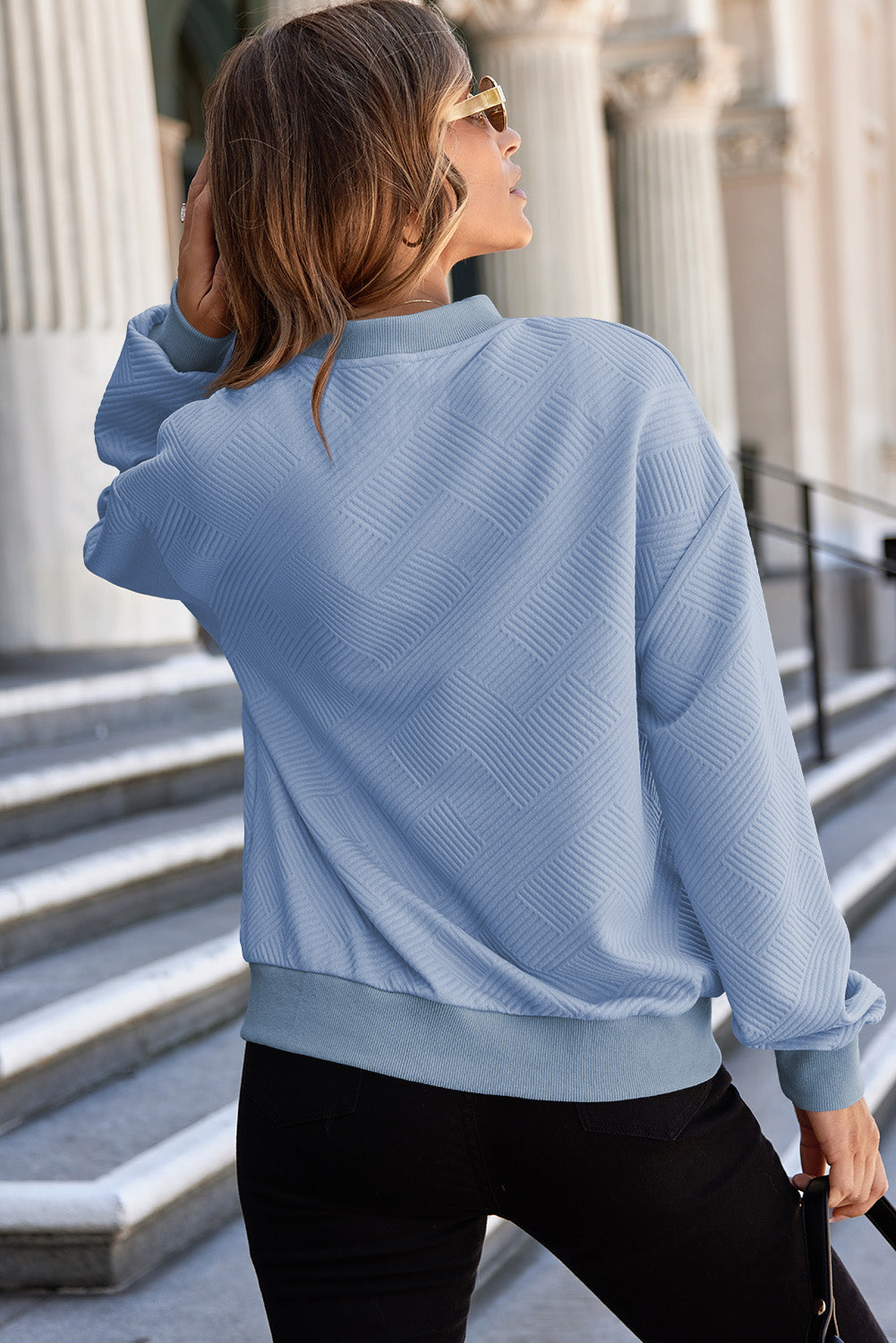 Myosotis Solid Textured Stand Neck Zipper Bomber Jacket eAura