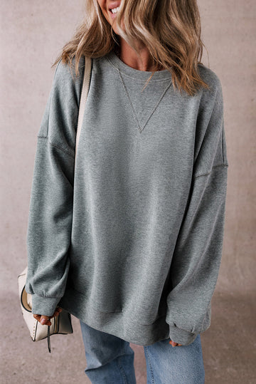 Medium Grey Side Split Drop Shoulder Oversized Sweatshirt eAura