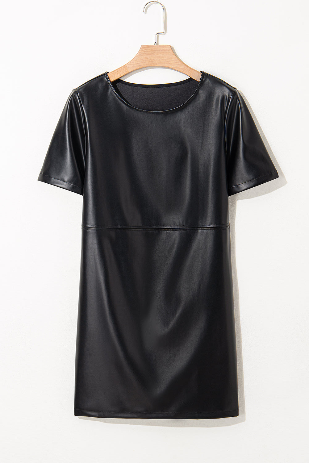 Black Faux Leather Loose T-shirt Dress eAura