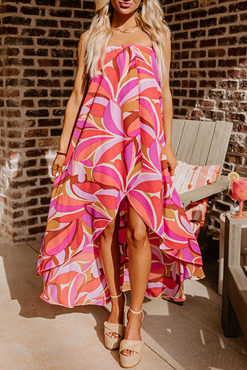 Rose Floral High Low Bandeau Vacay Dress eAura
