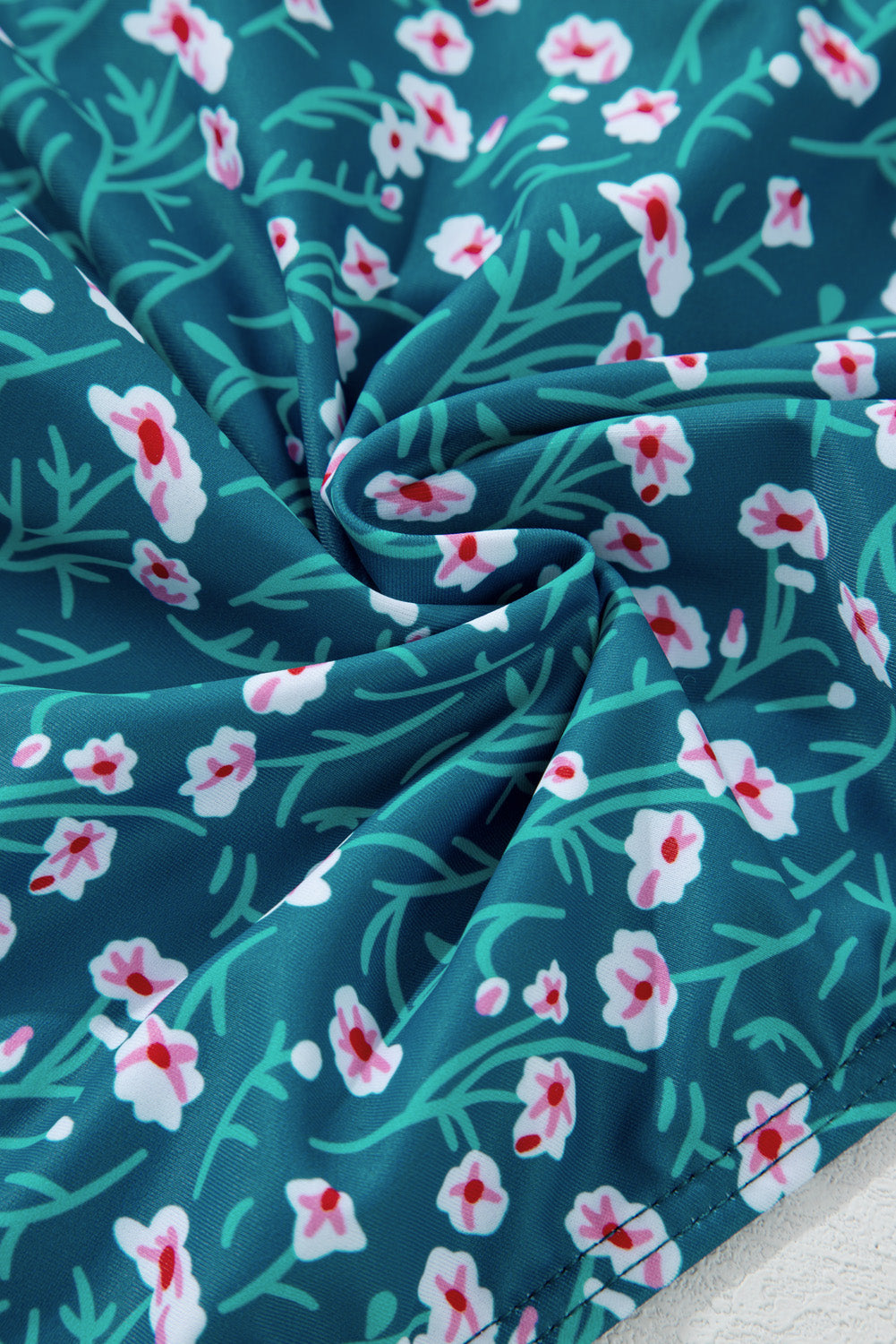 Blue Floral Print Smocked Cute Bikini Set eAura