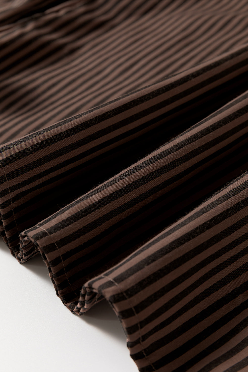 Brown Stripe V Neck Roll Up Sleeve Pocket Patched Classic Shirt eAura