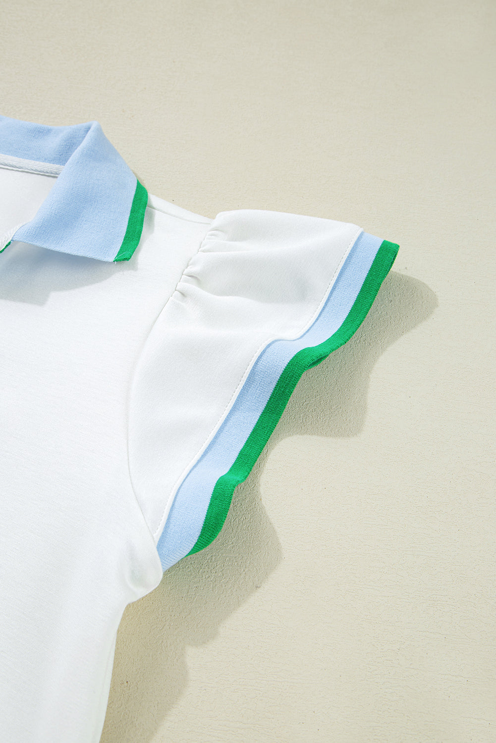 White Colourblock Edge Cap Sleeve Collared Top 2 Piece Skirt Set eAura