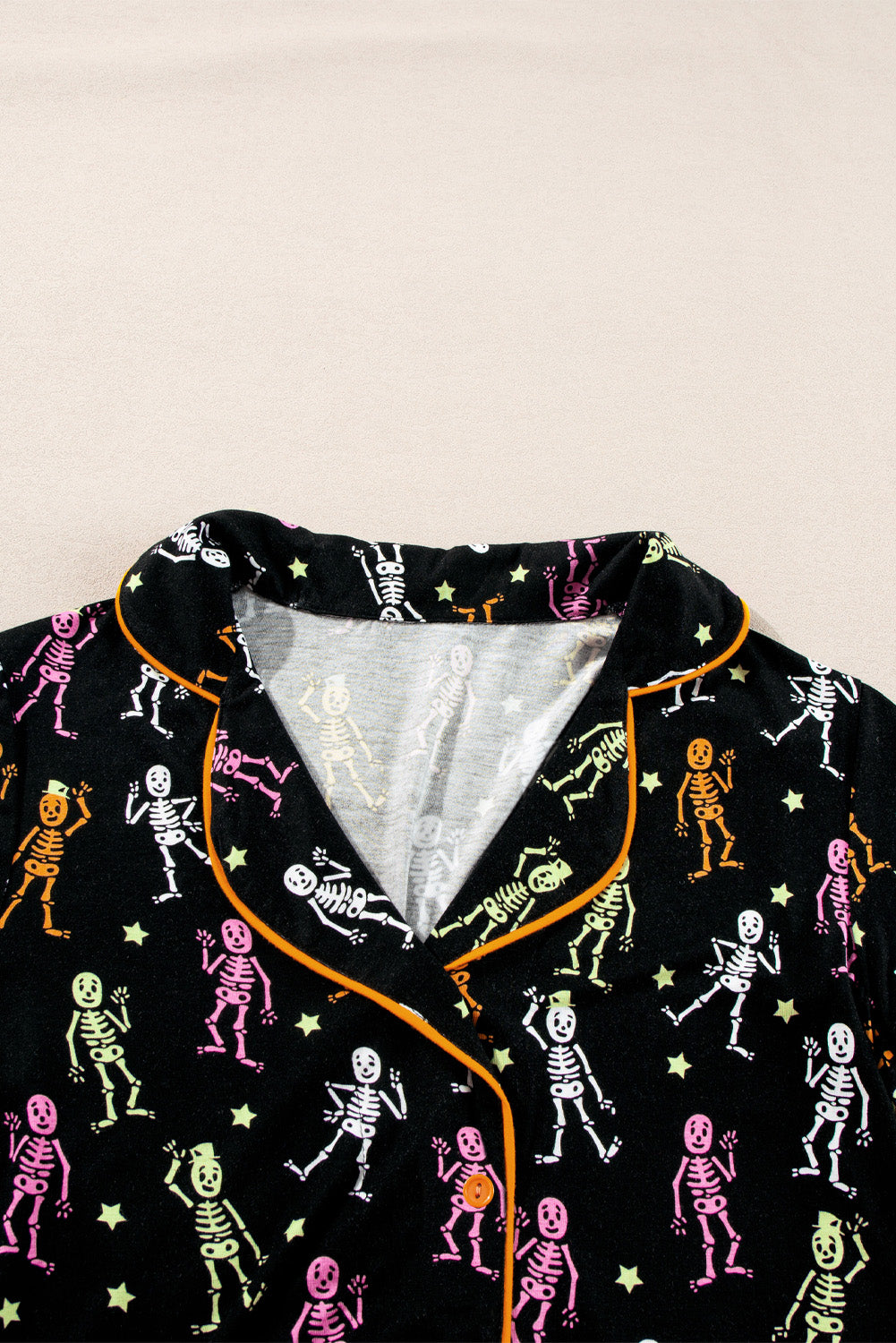 Black Halloween Pattern Short Sleeve Shirt Pyjama Set eAura