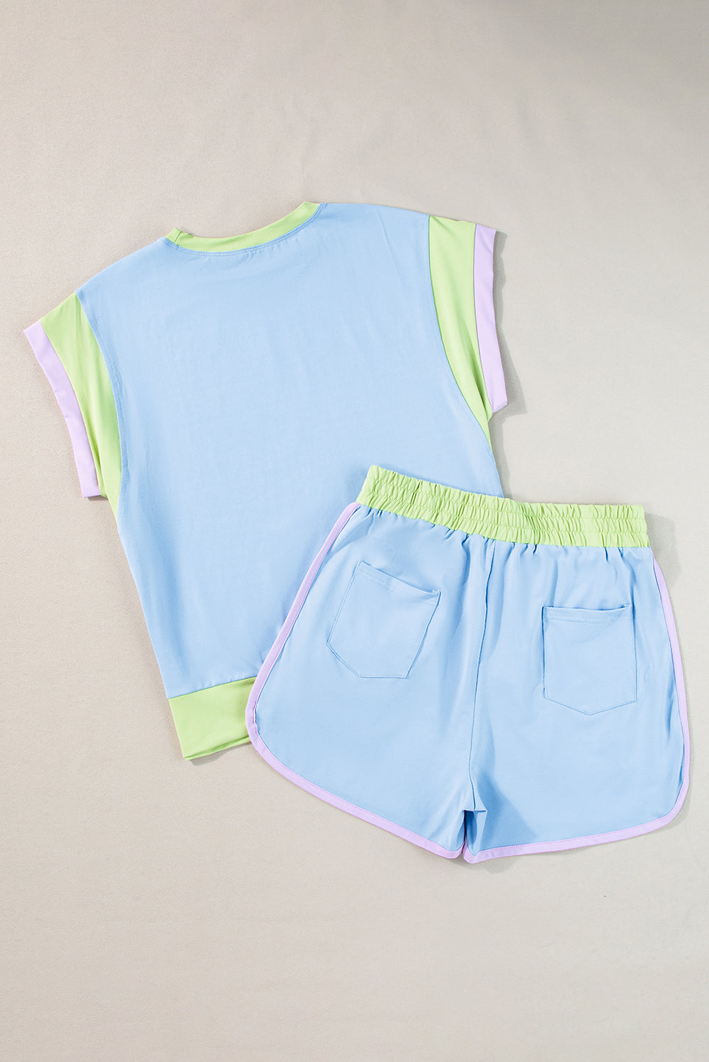 Blue Contrast Trim Cap Sleeve Tee Shorts Set Co-ord eAura