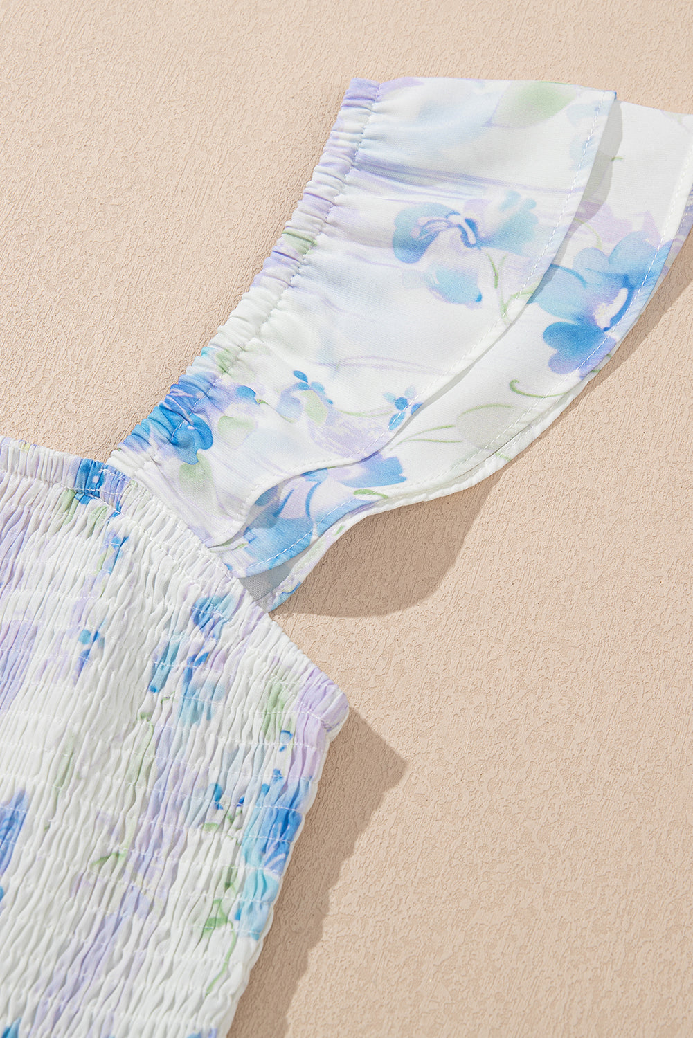Sky Blue Floral Smocked Ruffle Sleeveless Maxi Dress eAura