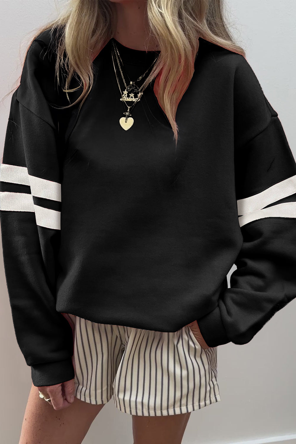 Striped Detail Drop Shoulder Oversized Sweatshirt eAura