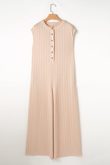 Smoke Grey Textured Buttoned Wide Leg Sleeveless Jumpsuit eAura