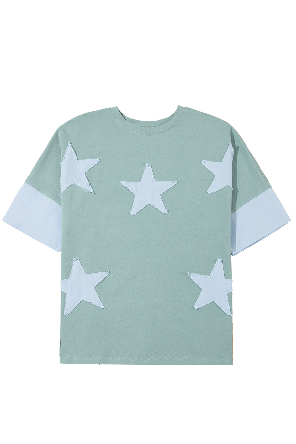 Green Frayed Star Patched Oversize T Shirt eAura