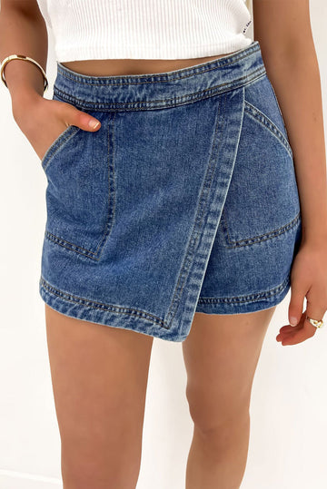 Ashleigh Blue Faux Wrapped Mini Denim Skort eAura
