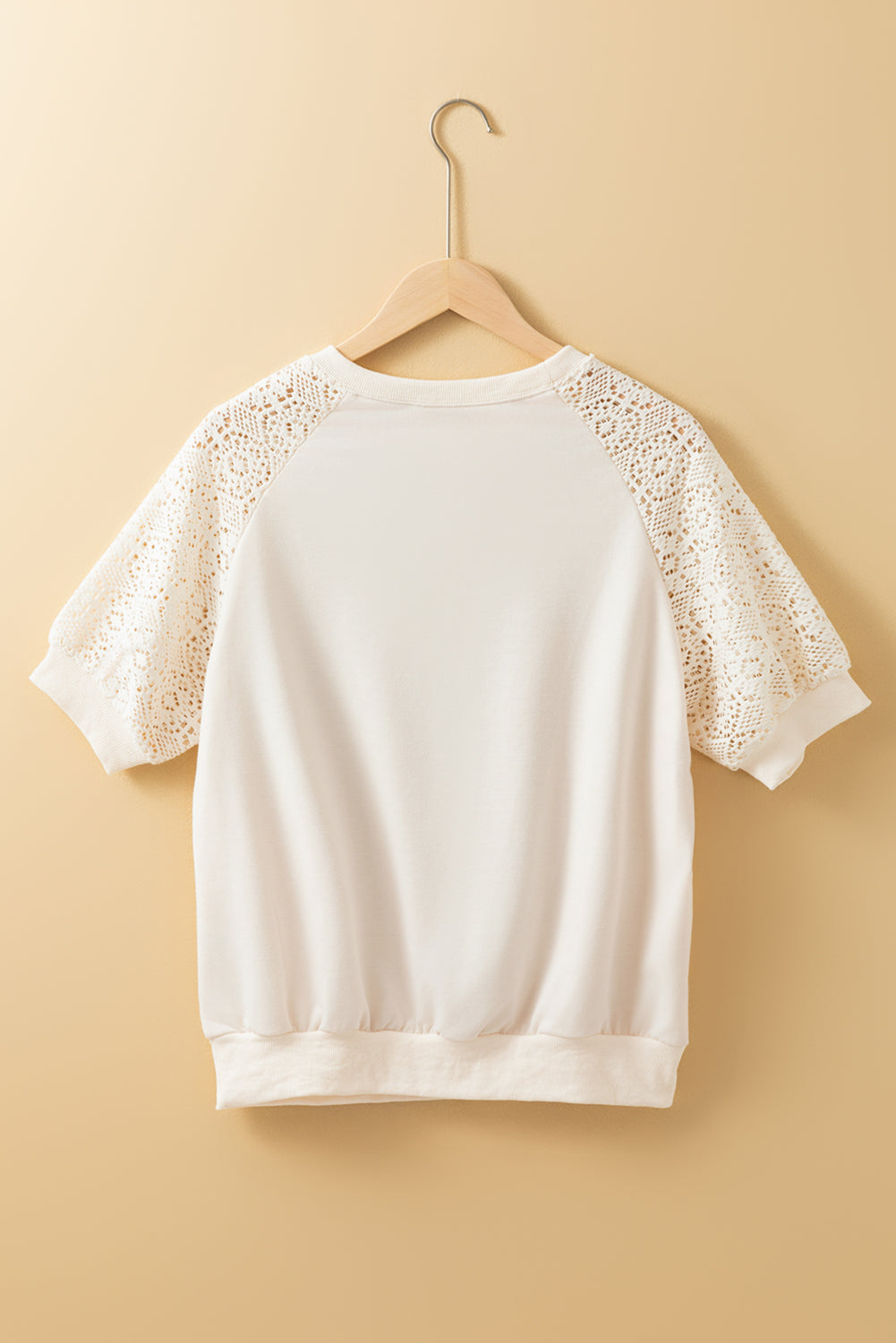 Jet Stream Lace Crochet Short Sleeve Round Neck T Shirt eAura