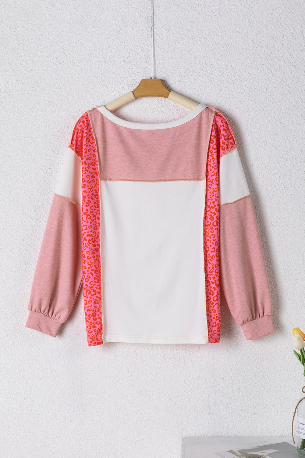 Peach Blossom Leopard Colourblock Patchwork Exposed Seam Top eAura