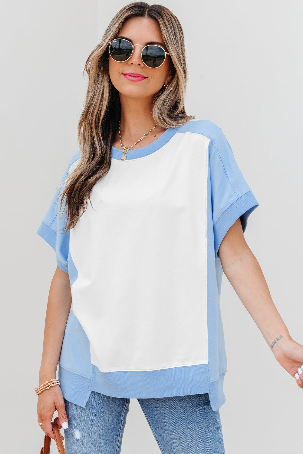 Colour Block Exposed Seam Crew Neck T-Shirt eAura
