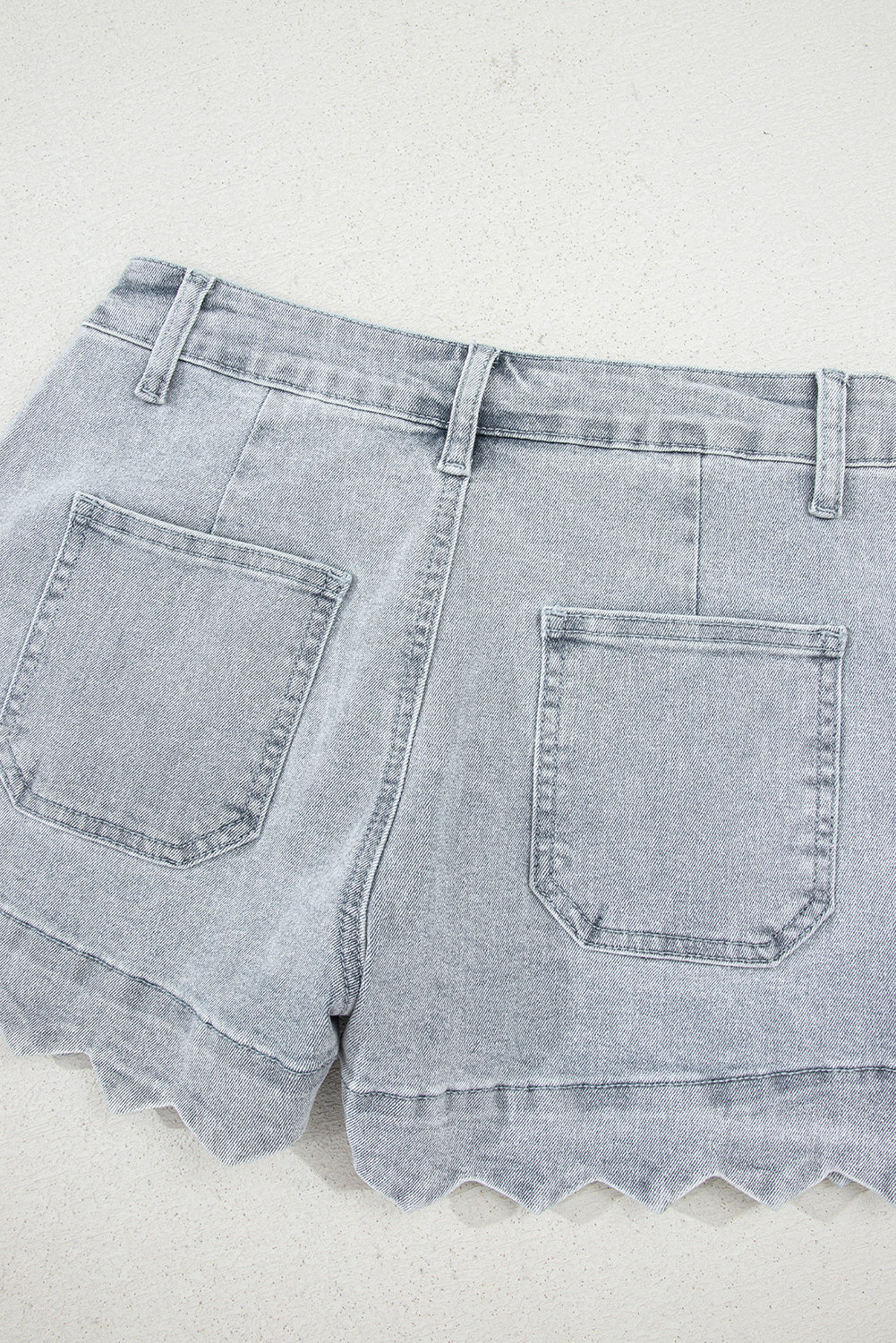 Scalloped Hemline Acid Wash High Waist Denim Shorts eAura