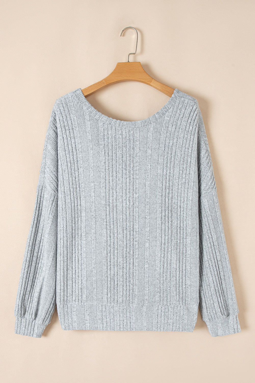 Light Grey Textured Crossover Backless Knit Long Sleeve Top eAura