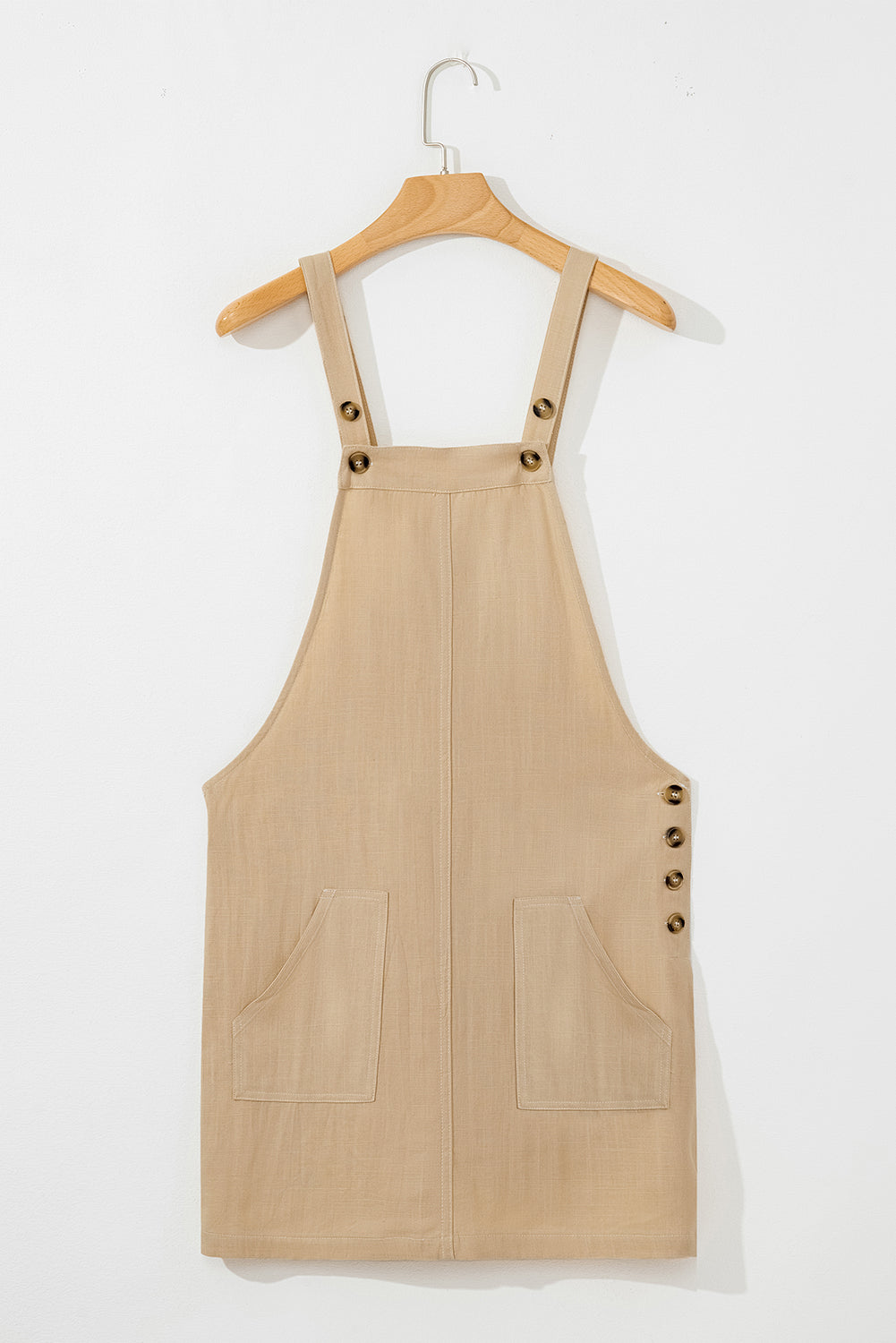Parchment Side Buttons Sleeveless Overall Mini Dress eAura