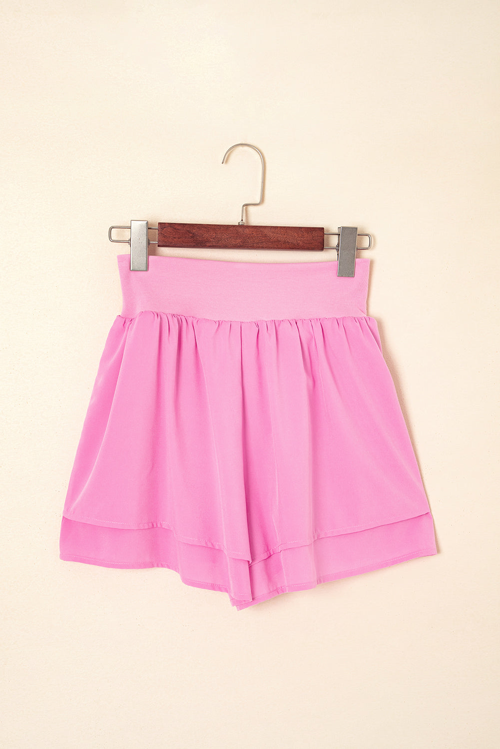 Bright Pink Crossed Waist Tiered Flowy Shorts eAura