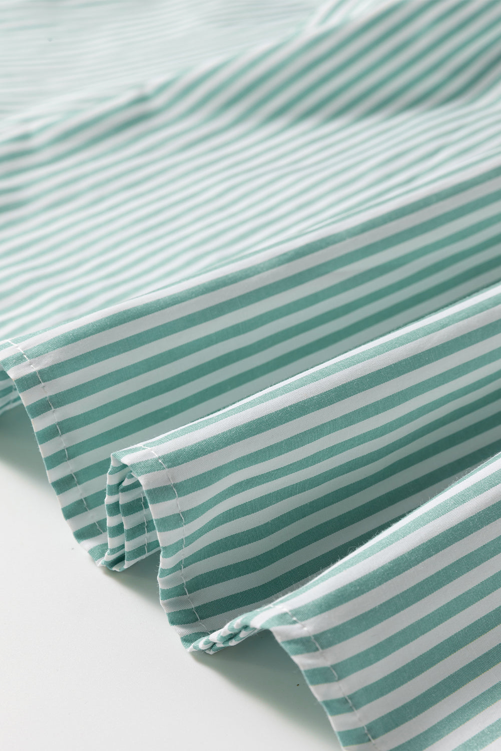 Green Stripe V Neck Roll Up Sleeve Pocket Patched Classic Shirt eAura