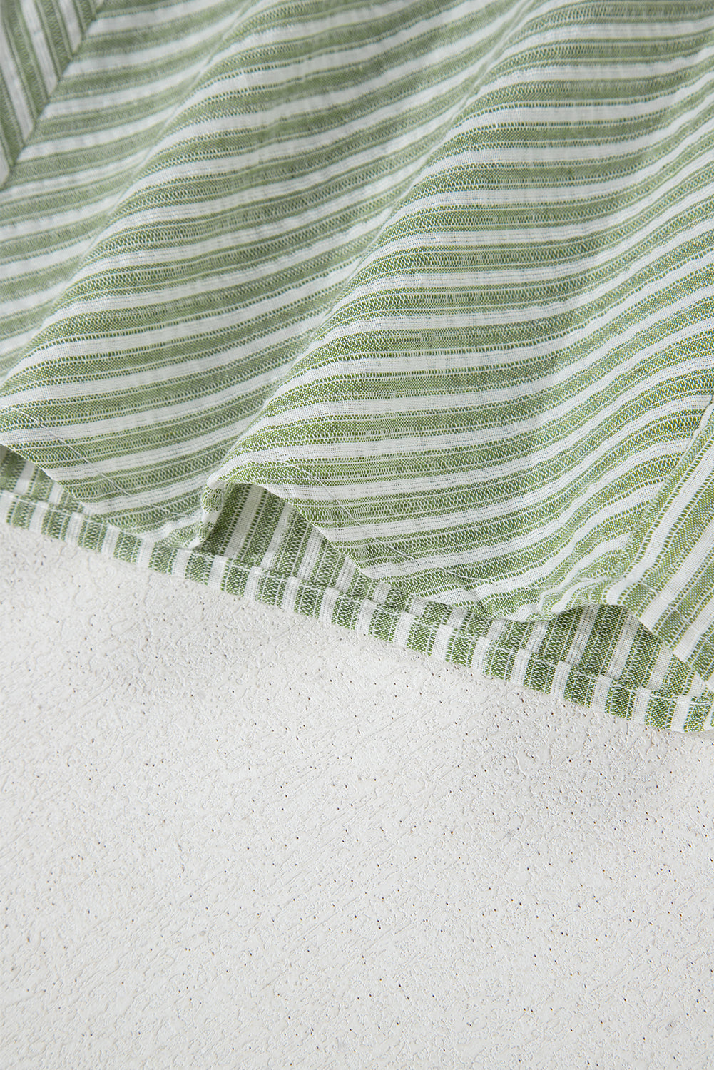 Green Stripe Textured Round Neck Short Puff Sleeve Blouse eAura