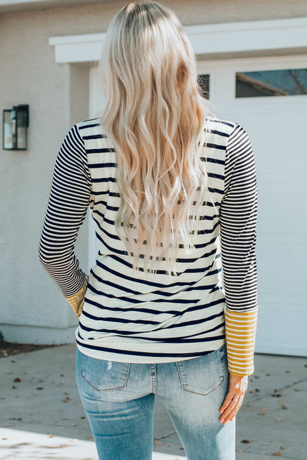 Long Sleeve Stripe Button Henley Top eAura