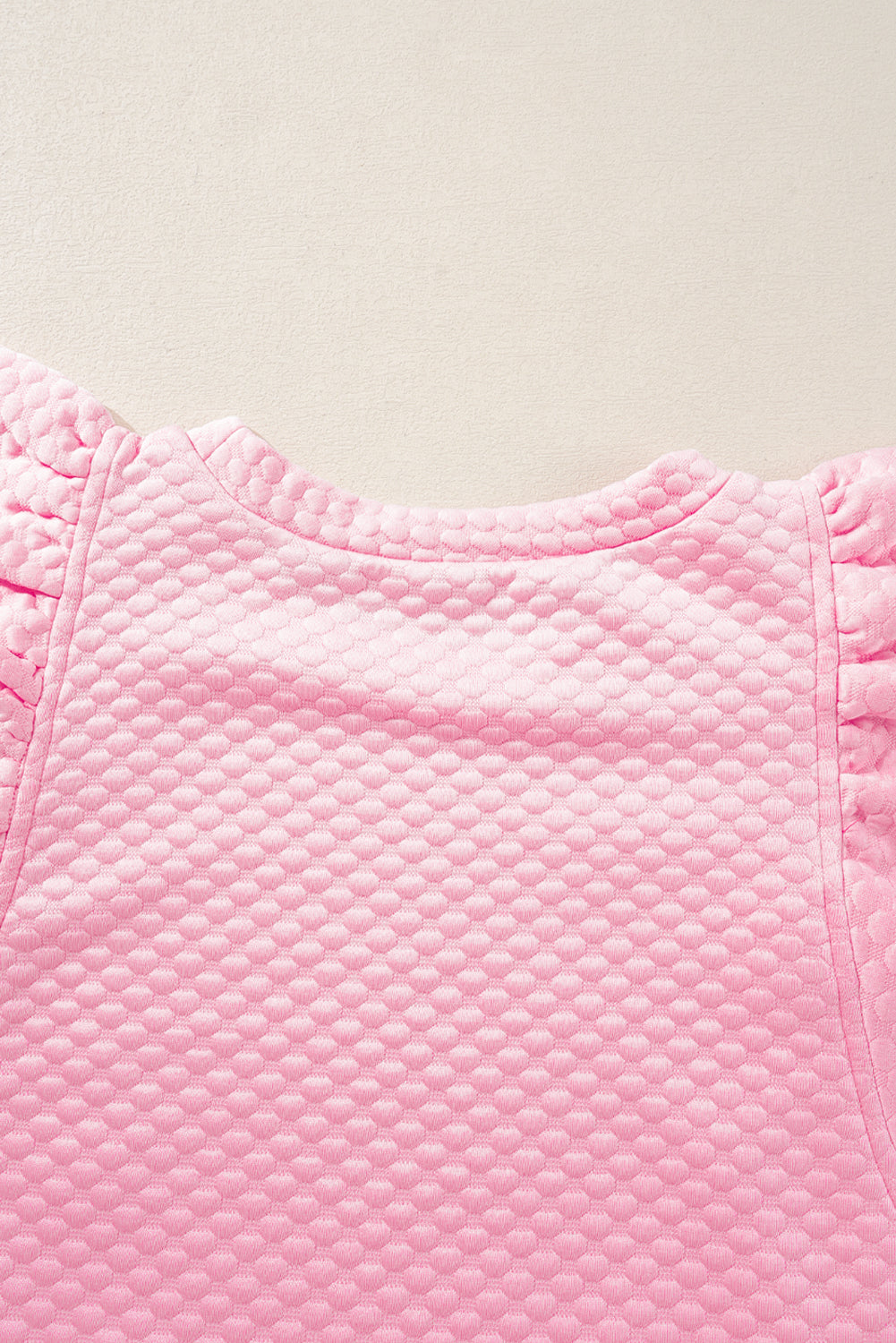 Pink Textured Ruffle Short Sleeve Pullover Top eAura