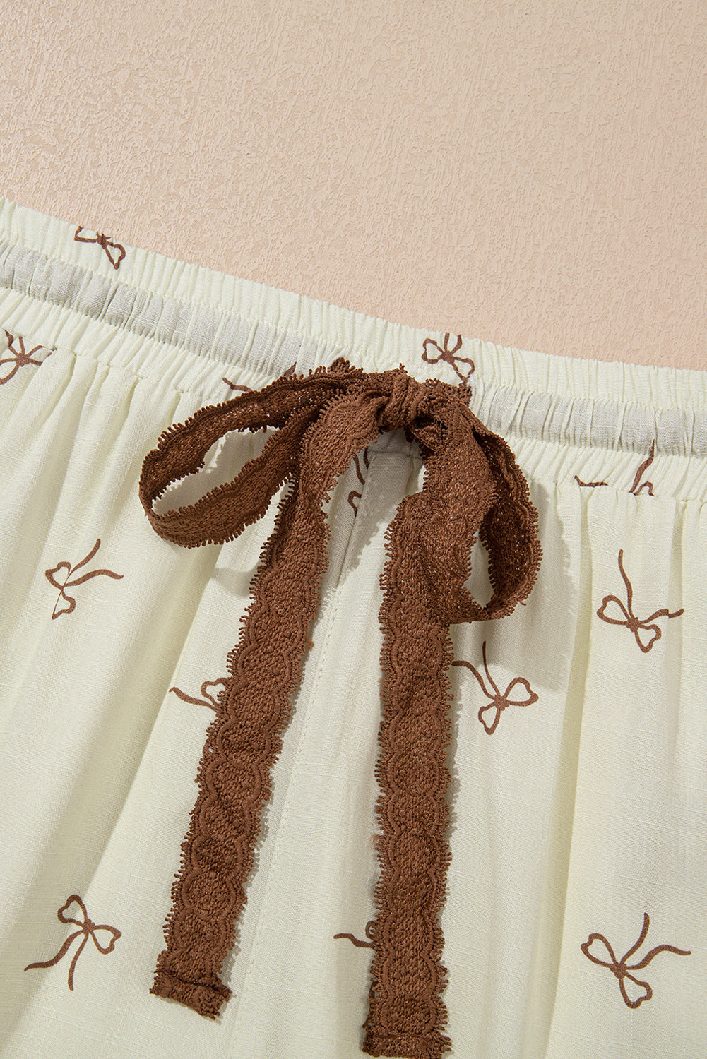 White Bow Print Lace Drawstring Casual Shorts eAura