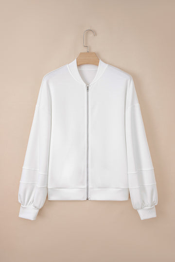 White Zip-Up Puff Sleeve Jacket - eAura