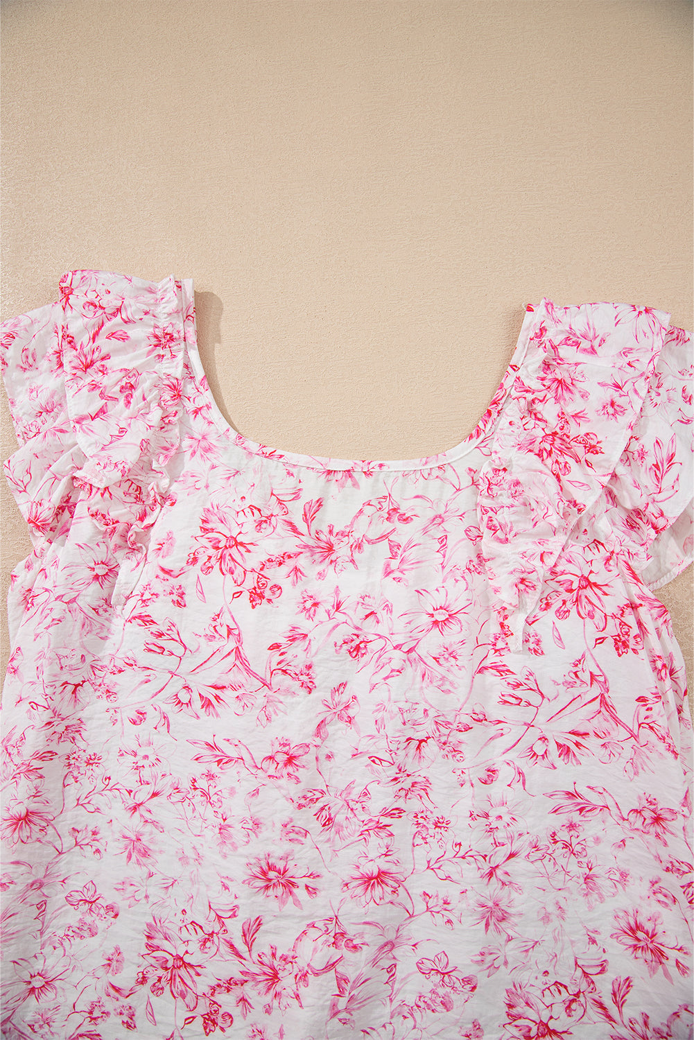 Floral Ruffled Short Sleeve Bow Back Square Neck Blouse eAura