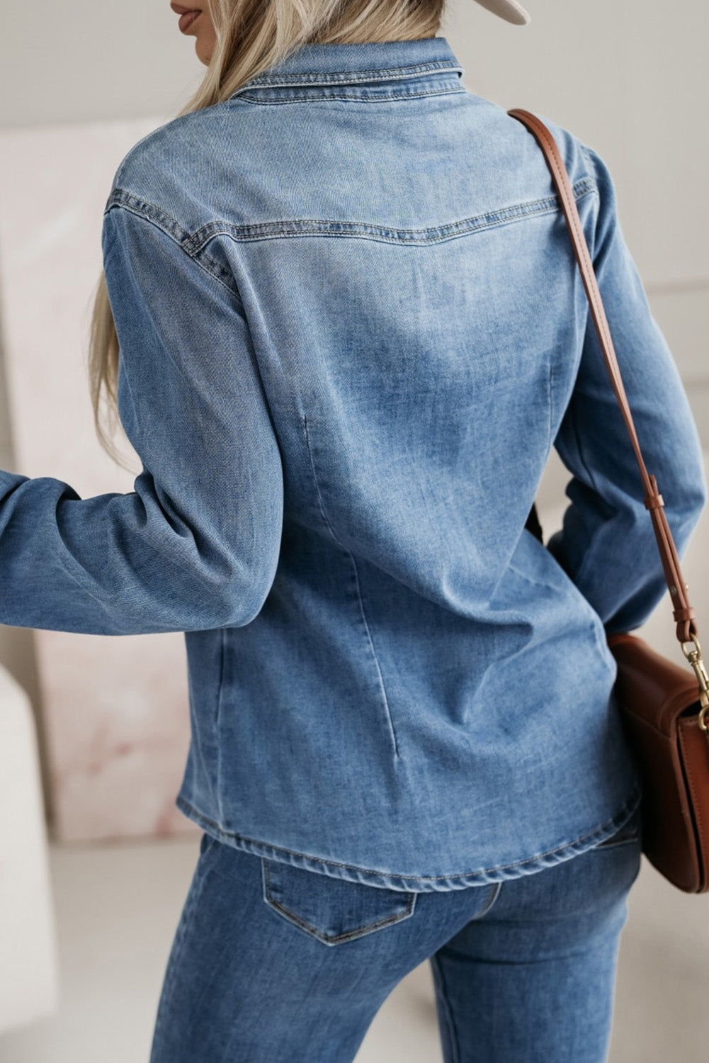 Dusk Blue Flap Pockets Slim Buttoned Denim Shirt eAura