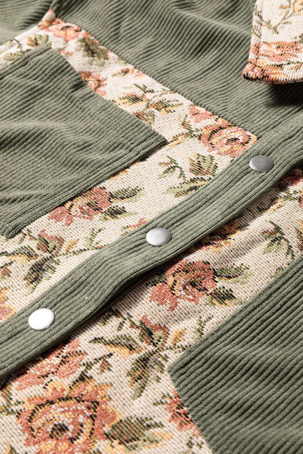 Ribbed Retro Floral Patchwork Shirt Style Jacket eAura